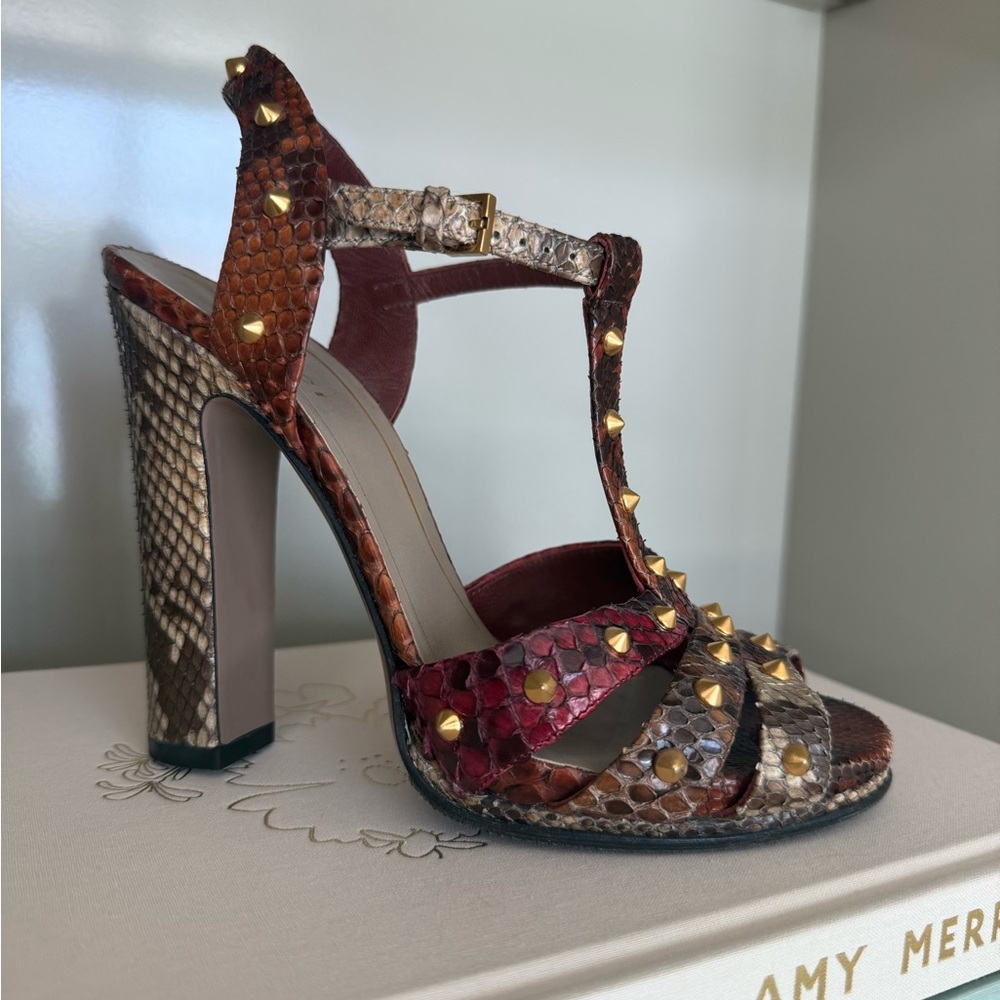 Gucci Python Brown and Red Studded Sandals